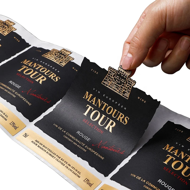 custom.Black Wine Label Printing 750ml Wine Label Embossed Wine Bottle Label Sticker Luxury