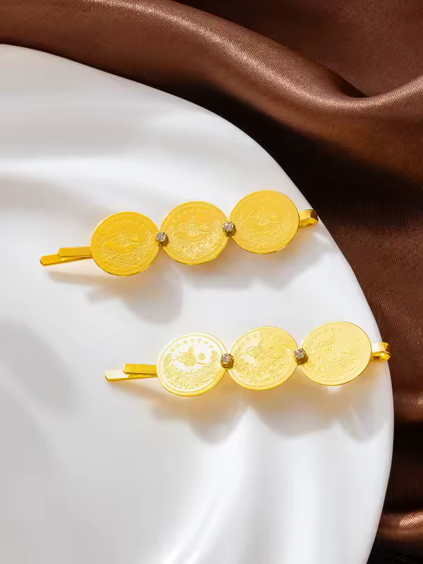 A Pair Of Fashionable Hairpin Coin Tassel Gold Simple-edge Clip Ladies' accessory Single Clip - Image 4