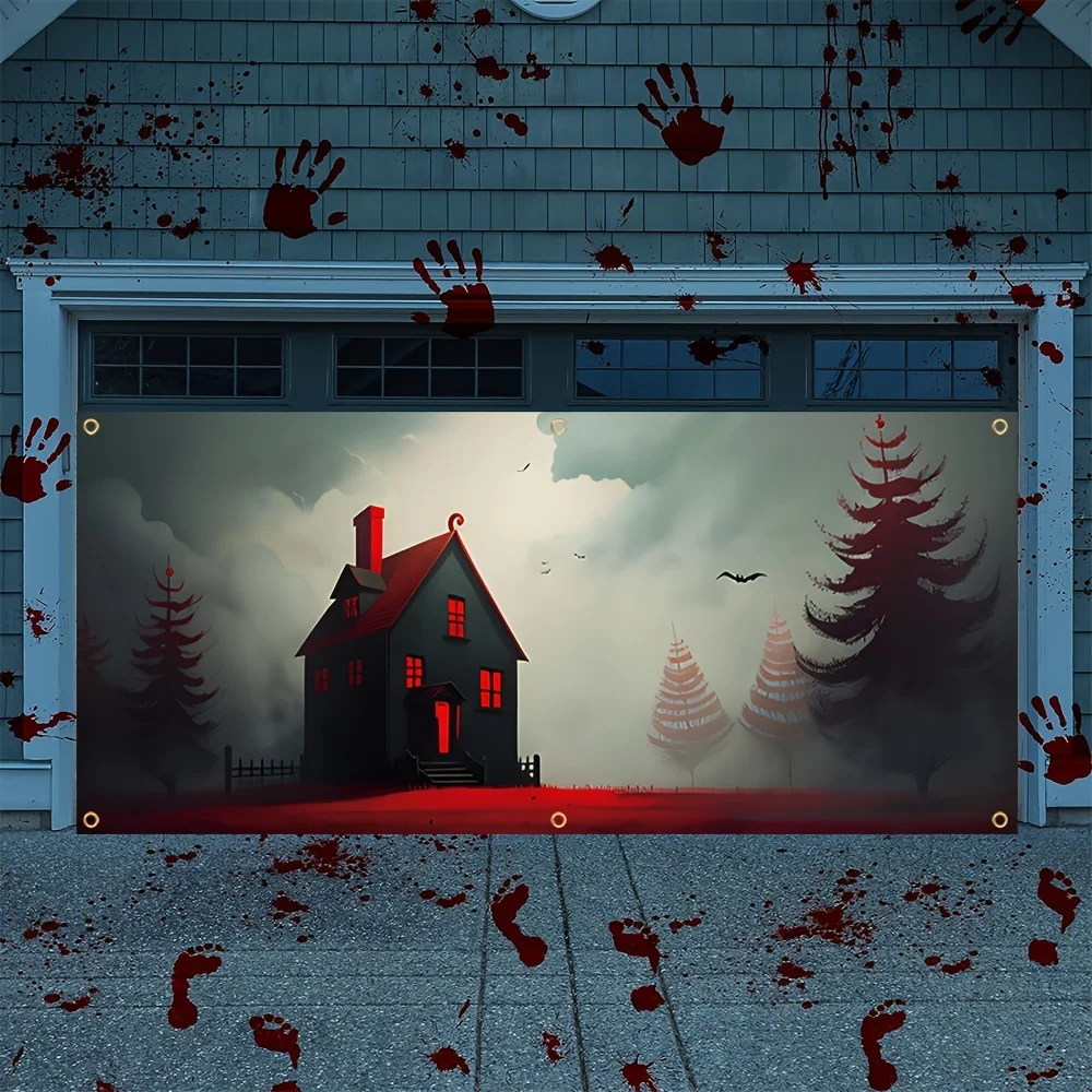 Halloween Haunted House and Bat Garage Door Banner - 71 \