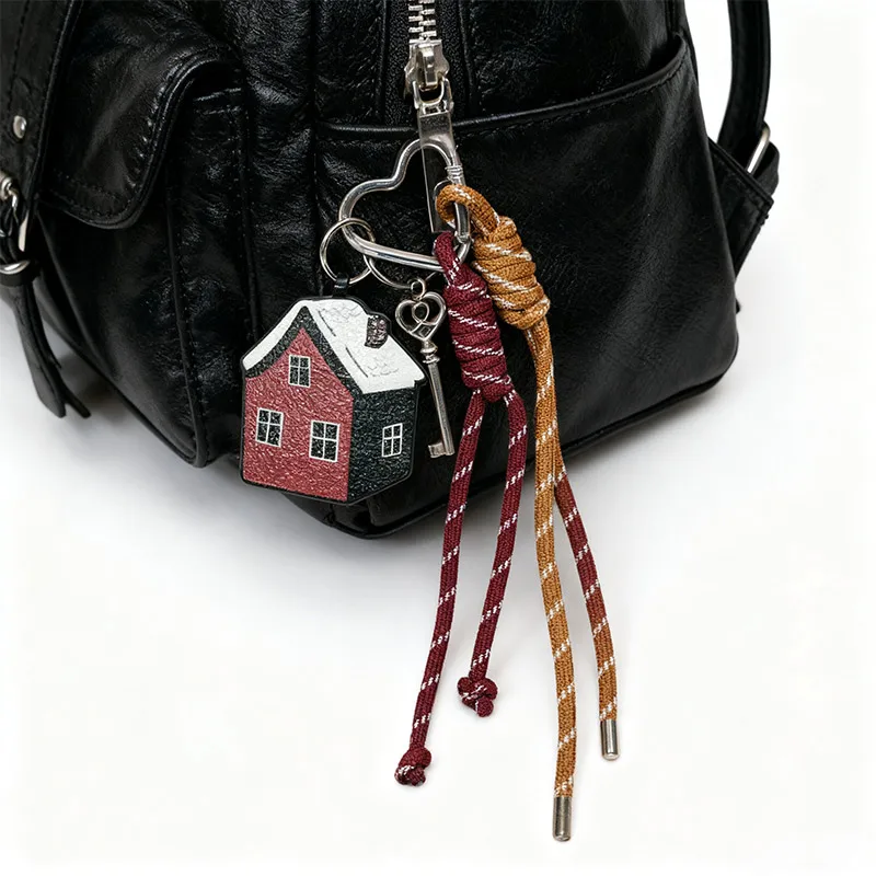 

Red House Braided Rope Bag Pendant Double-sided Leather Keychain Pendant Fashion Versatile 3d Hand-woven Pendant Exquisite Gifts