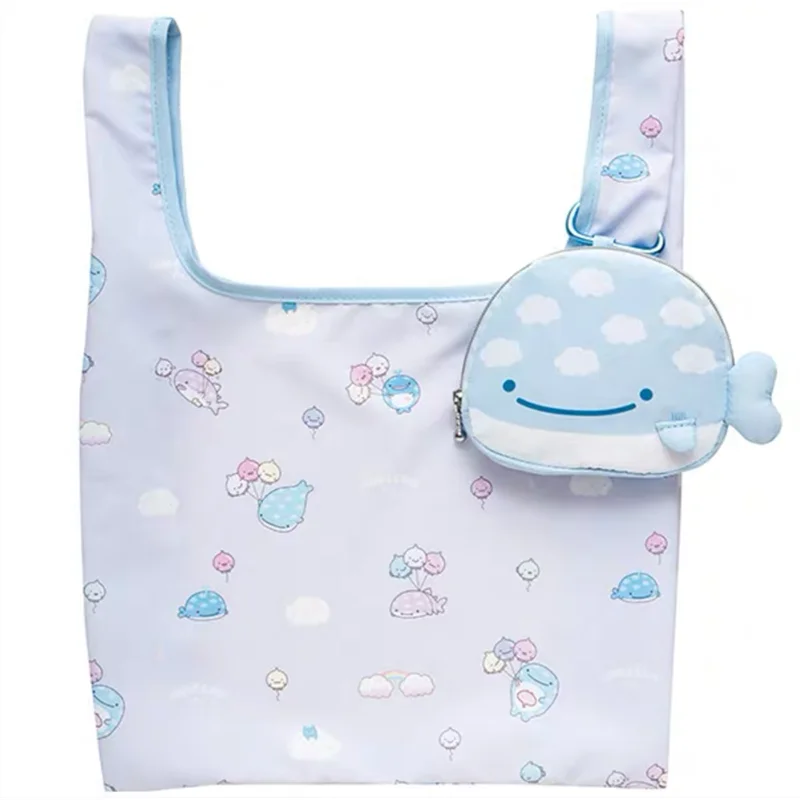 Sacolas de Compras Reutilizáveis e Dobráveis Jinbei San, Sacola Ecológica de Desenho Animado de Baleia, Bolsa Kawaii para Mulheres, Pequena Bolsa de Mão