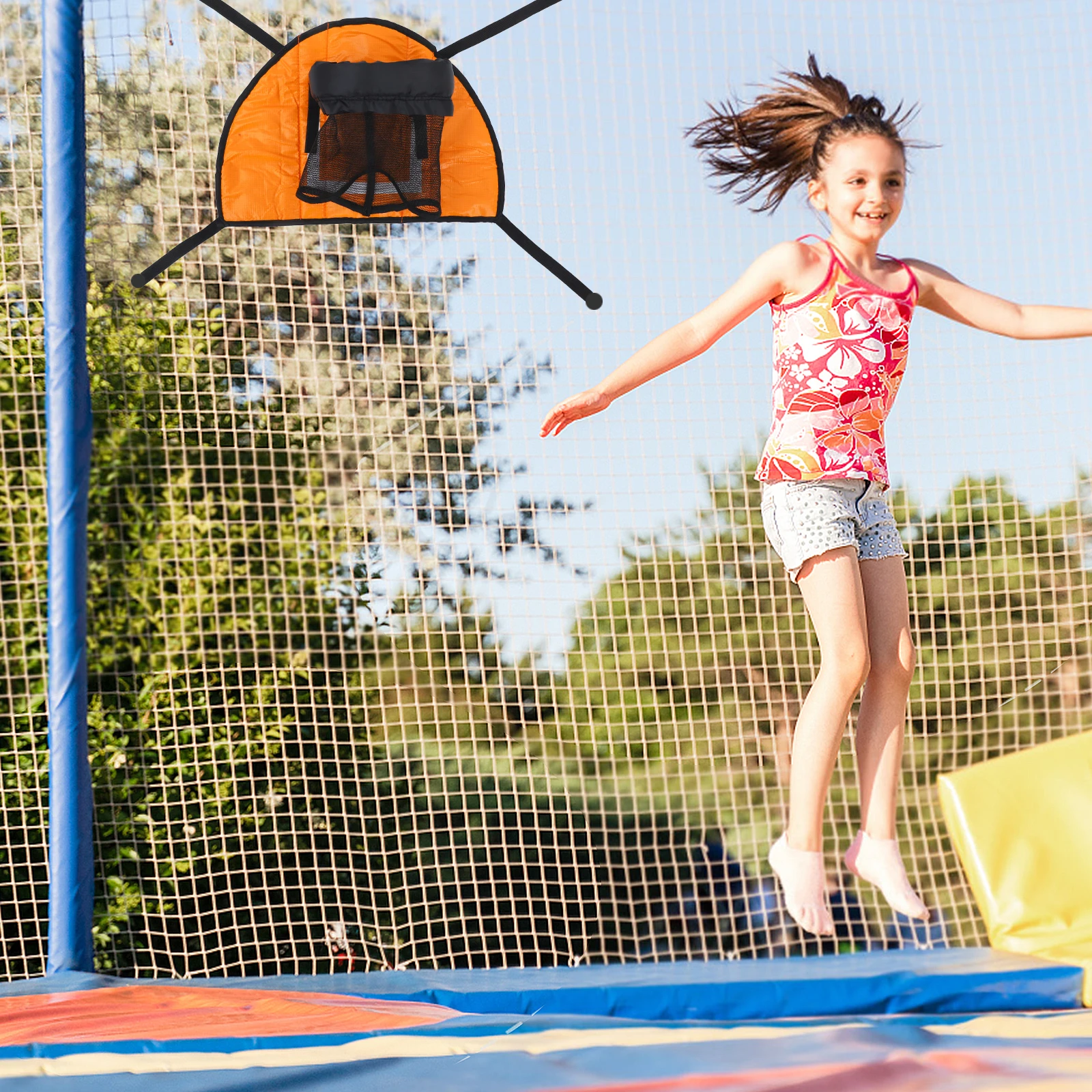 Children's Basketball Hoop Trampoline Frame for Jumping Bed Orange Color Indoor Toy Ball Fun Sports Game Accessories