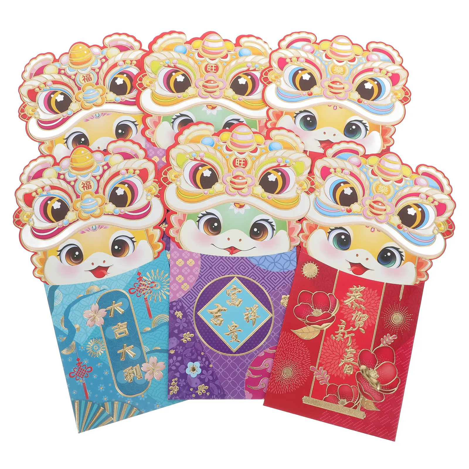

6Pcs Chinese New Year Red Envelopes Year of The Snake Cartoon Style Lucky Money Packets Spring Festival Wedding Cash Gifts