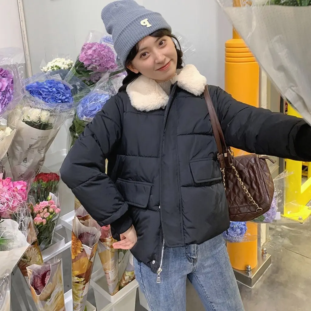 

Женская куртка на хлопковой подкладке с лацканами в корейском стиле, легкое теплое пуховое пальто, короткая, приятная для миниатюрности, модная зимняя верхняя одежда