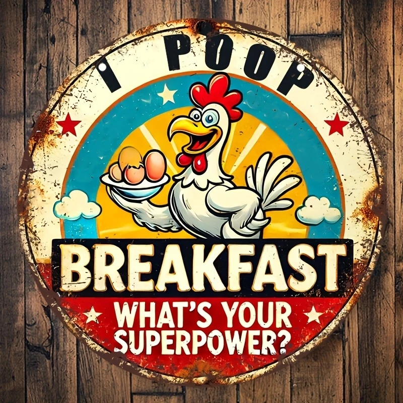 1 Piece Vintage Chicken Wooden Circular Sign for Kitchen Farm Chicken Coop Decoration 2D Single-Sided Color Printed Wood Plate