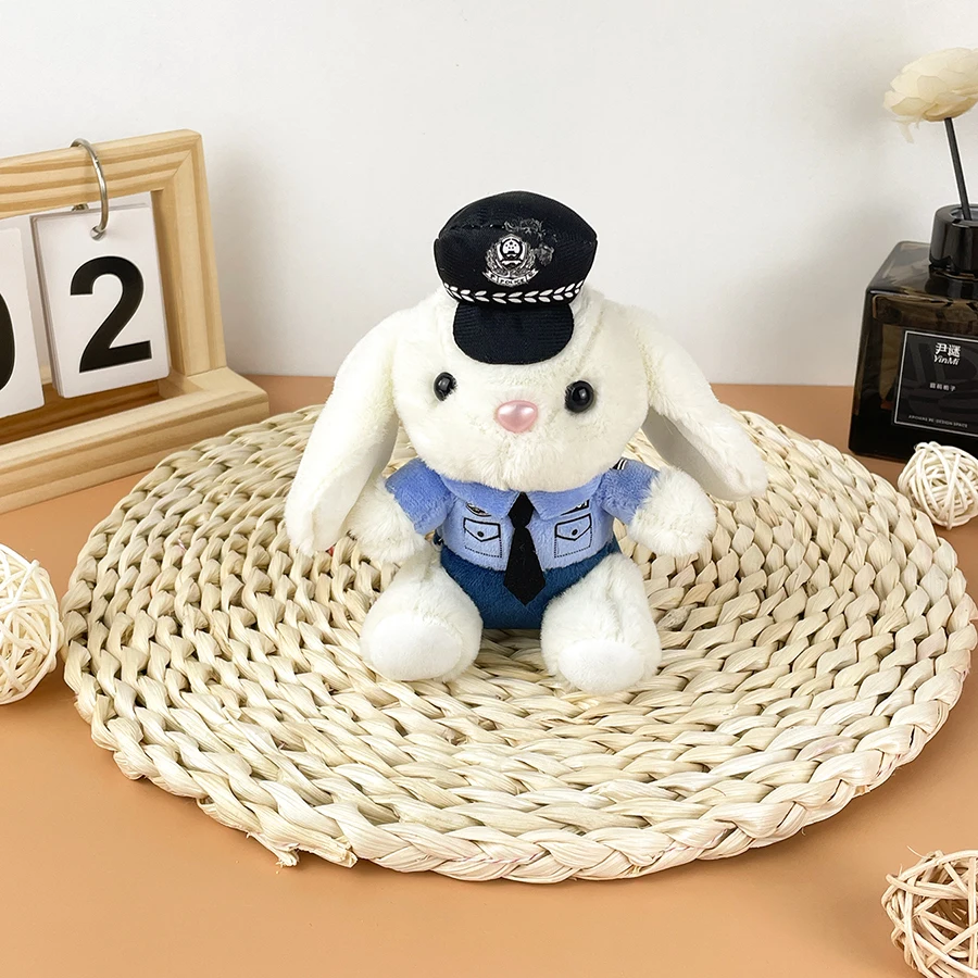 الشرطة الأرنب أفخم قلادة رجال الاطفاء دمية لينة محشوة دمية شرطة المرور المفاتيح لعبة حقيبة مدرسية زوجين هدية المفاتيح