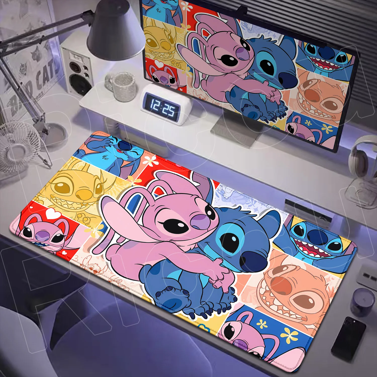 HD Printing Pink Heart HD Deskmat Kawaii Laptop Office Gaming Accessories Cute Anime Stitch And Angel Non-slip Keyboard Mousepad