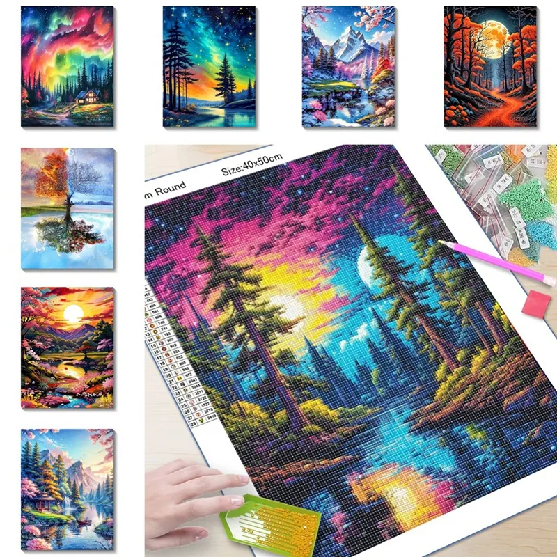 

DIY Алмазная картина Аврора Пейзаж Мозаика Вышивка крестиком Набор Полный круглый квадратный настенный домашний декор Подарок