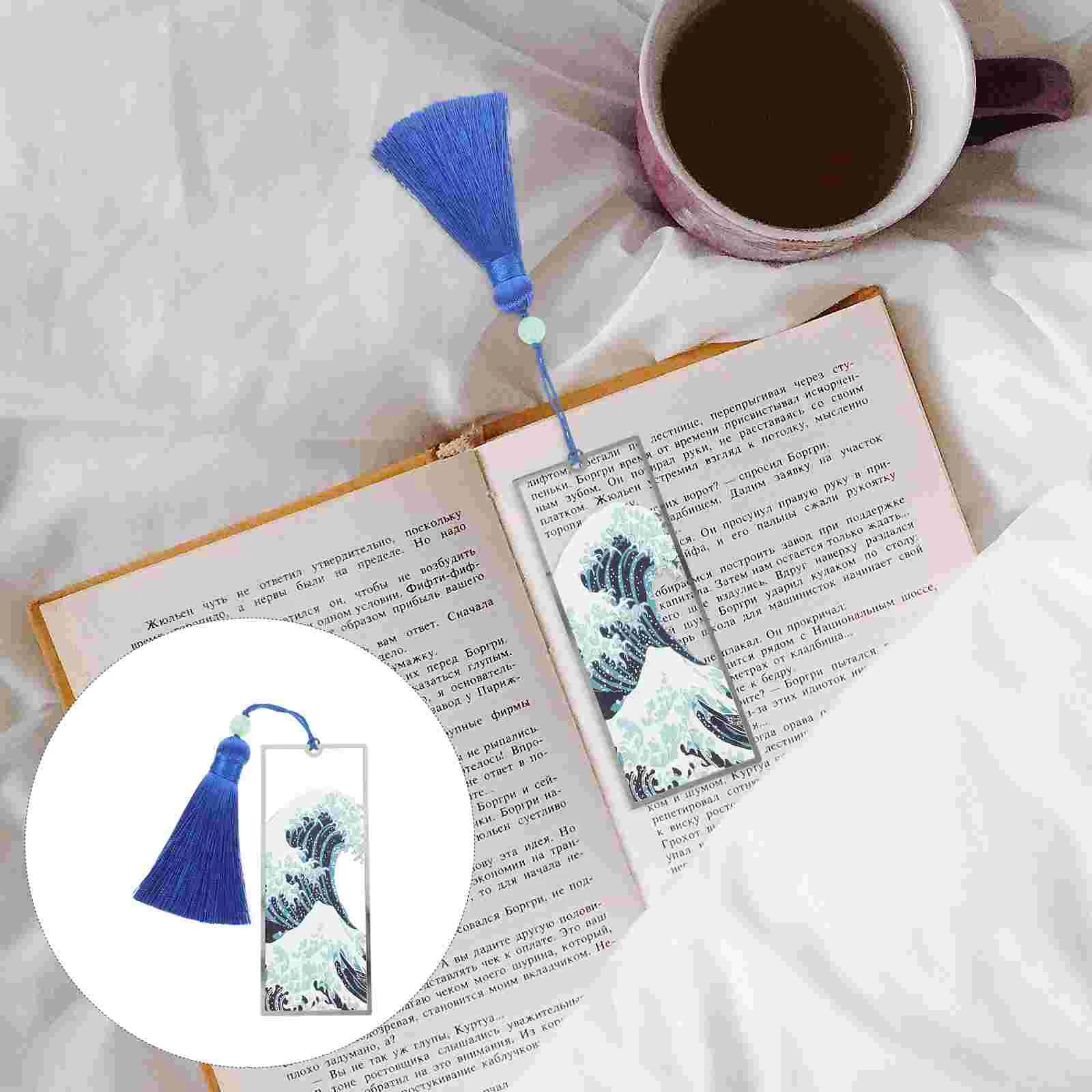 ญี่ปุ่นบุ๊คมาร์ค Retro Decor อุปกรณ์อ่านหนังสือตกแต่งภาพ Blue Ocean Wave นักเรียน