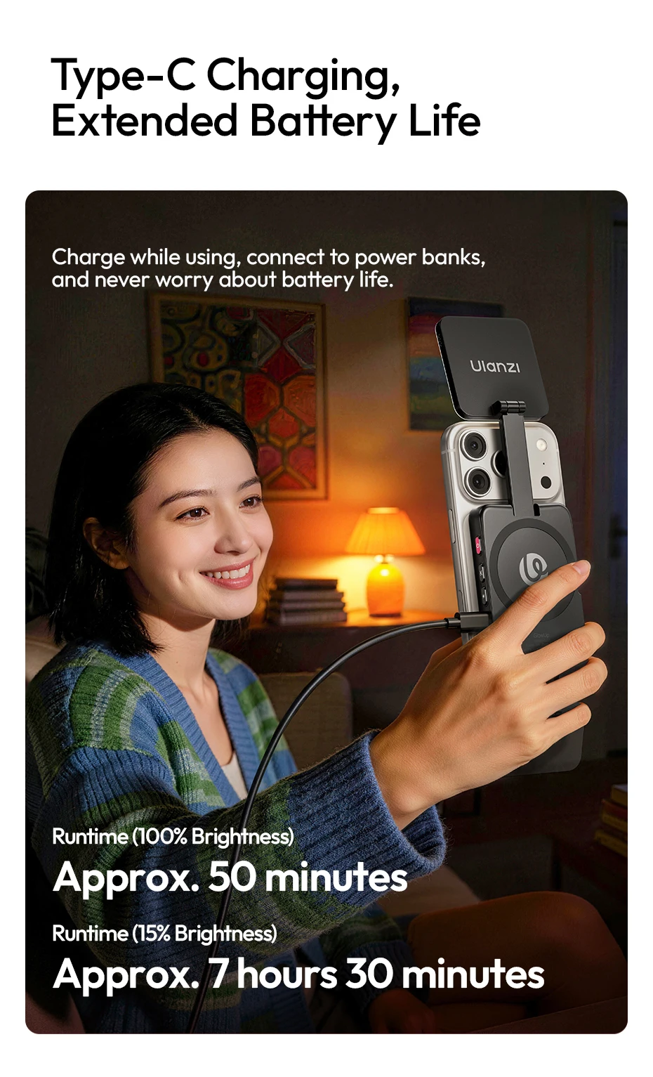 Ulanzi GL01 GlowUp Fill Light – Beidseitiges magnetisches Selfie- und Videolicht für iPhone 17, 16, 15, Huawei und Xiaomi – Detail 15