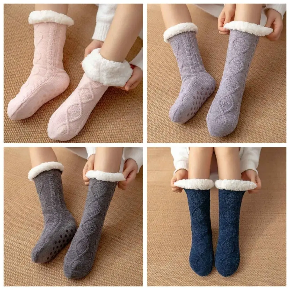 Soft Velvet Thick Thermal Socks Fluffy Knitted Fleece Socks Women Warm Hosiery Plush Floor Socks Indoor