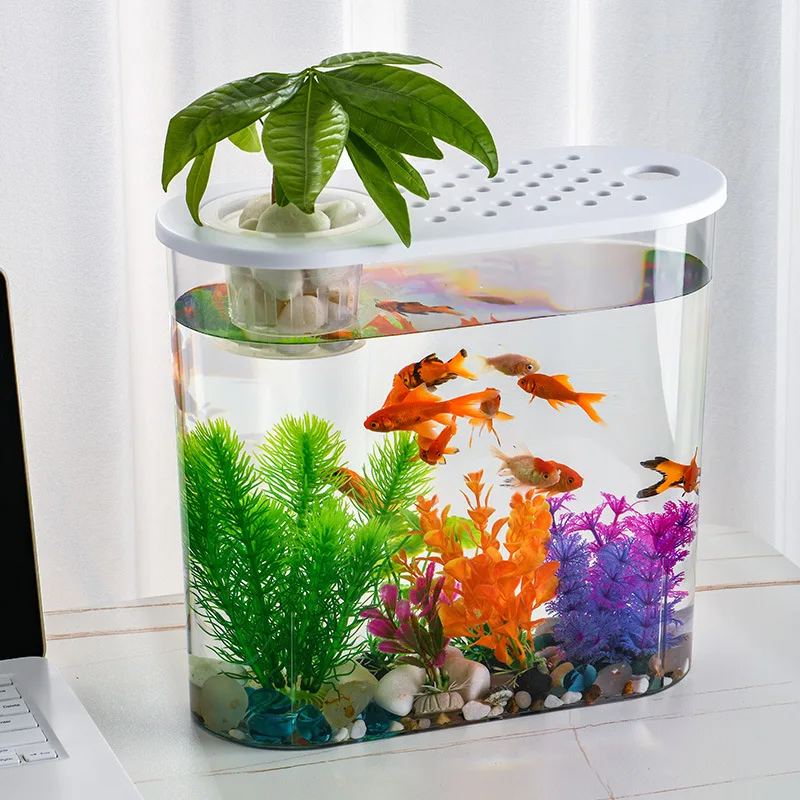 

Multifunctional Bucket Transparent Plastic Goldfish Bowl Hydroponic Landscape Can Not Break The Household Tank Garbage Can Gift