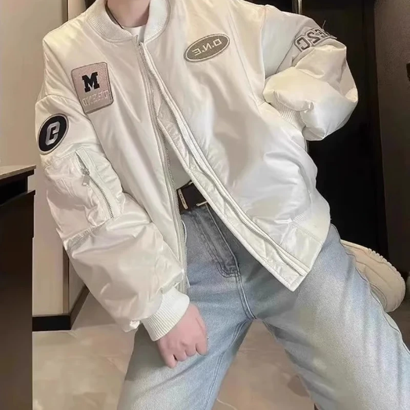 

Loose ex Baseball Sle Open Cardigan Jaet Autumn Faion Trendy Brand Vintage New Couple's ort Outerwear Coat