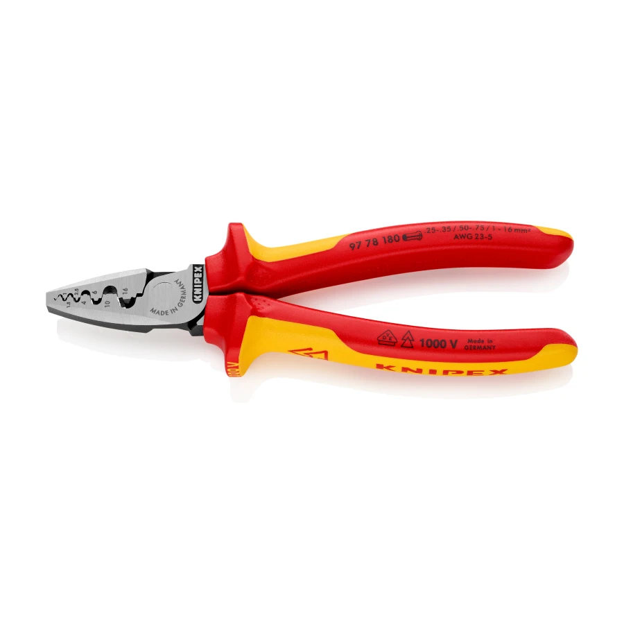 KNIPEX Insulated Crimping Pliers 1000V VDE for Crimping Wire Ferrules from 0.25 to 16 mm² Electrician Clamp Tool NO.9778180