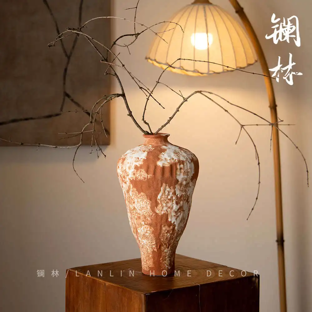Vase Retro Coarse Pottery Table Decoration Floral Arrangement Simulation Can Raise Water High Appearance Level Pottery Pot