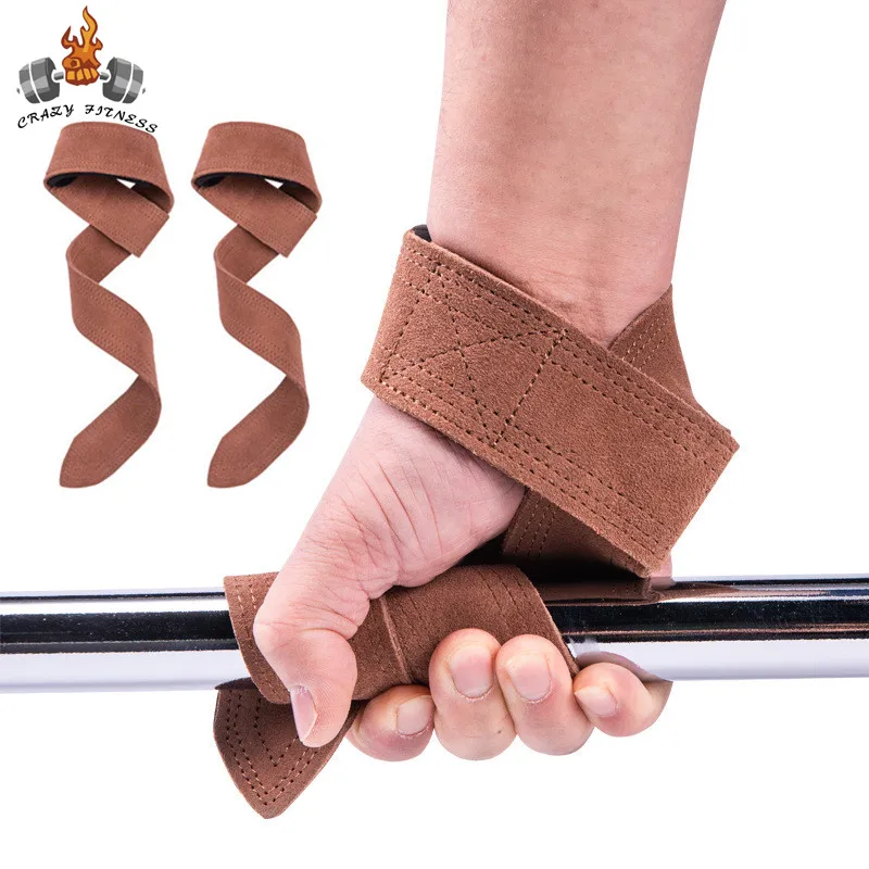 Leather Weight Lifting Wrist Straps Pull-ups Bands Fitness Bodybuilding Training Gym Lifting Straps with Non Slip Cowhide Grip