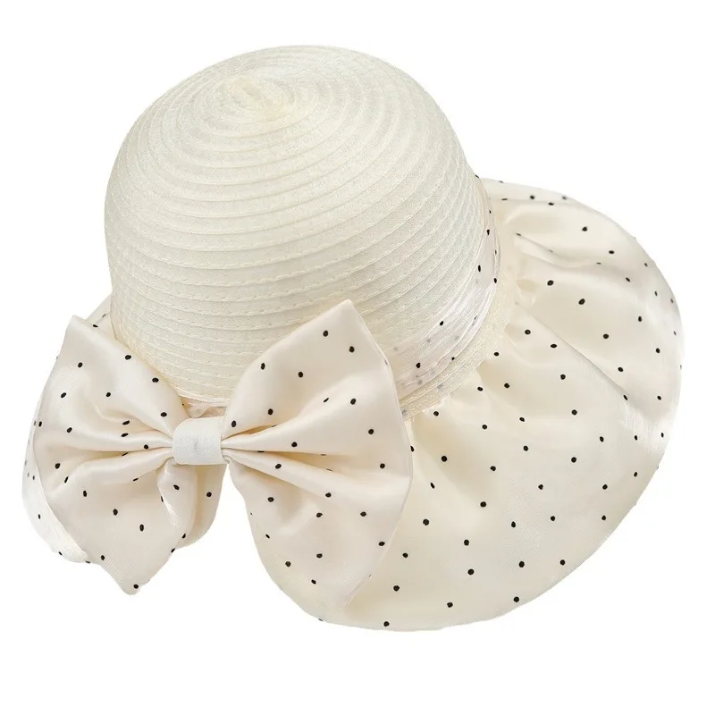 Foldable Bow Elegant Holiday Vacation Mother Bucket Hat Spring And Summer Organza Straw Hat Sun Protection Sun Hat Female