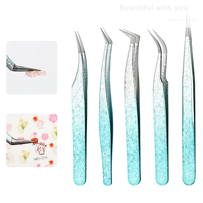 

2Pcs Eyelash Tweezers Ice Flower Anti-static 3D Accurate Eyebrow Grafting False Lashes Extension Supplies Makeup Tweezer Tools