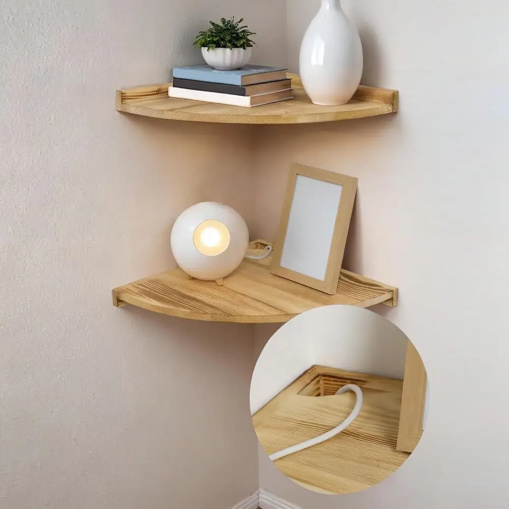 Solid Wood Corner Storage Shelf Decorative Floating Wall Rack For Bathroom Bedroom Living Room Organization Display Organizer