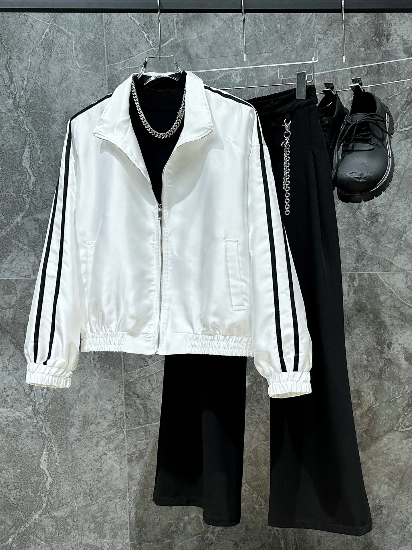 

Casual Striped Color Blo Stand Collar Jaet for Men Spring Autumn Polyester Fiber Ins Jaet Youth Faion Trendy M