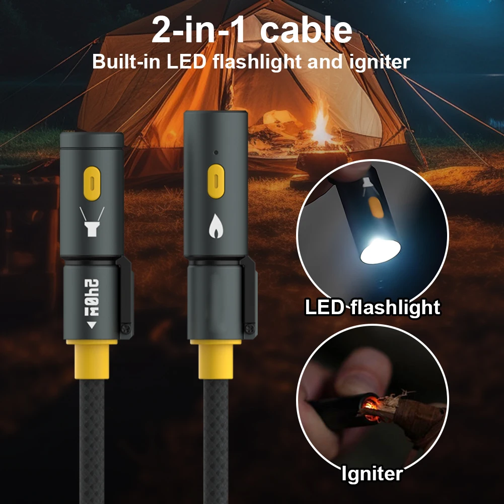 240W Fast สายชาร์จโทรศัพท์พร้อมไฟแช็กและไฟ LED สําหรับ Camping & Light สําหรับ iPhone 16 PRO MAX/Pad/โทรศัพท์/แท็บเล็ต/แล็ปท็อป