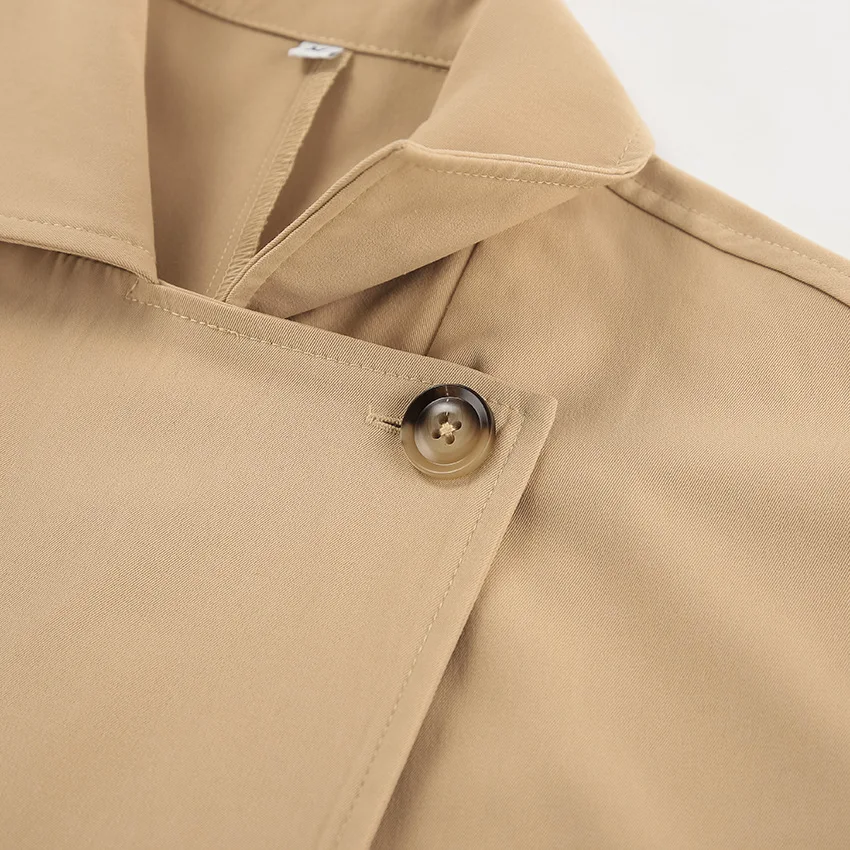 French Long Khaki Double Breasted Trench Coat Jacket