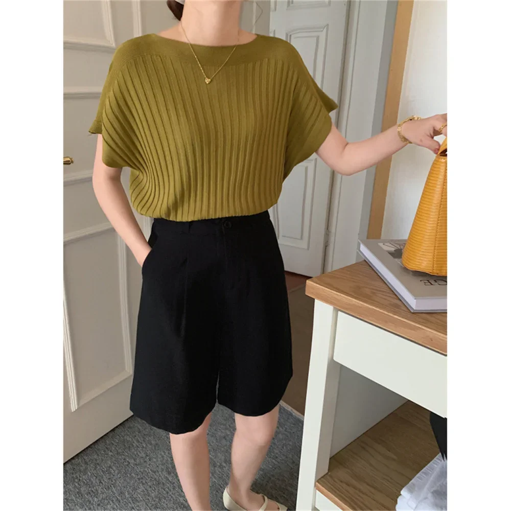 

Spring Summer Knitted Batwing Sleeve Women's T-shirts 2025 New Solid Casual Loose O-neck Pullover Shirts Knitwear Female Tops