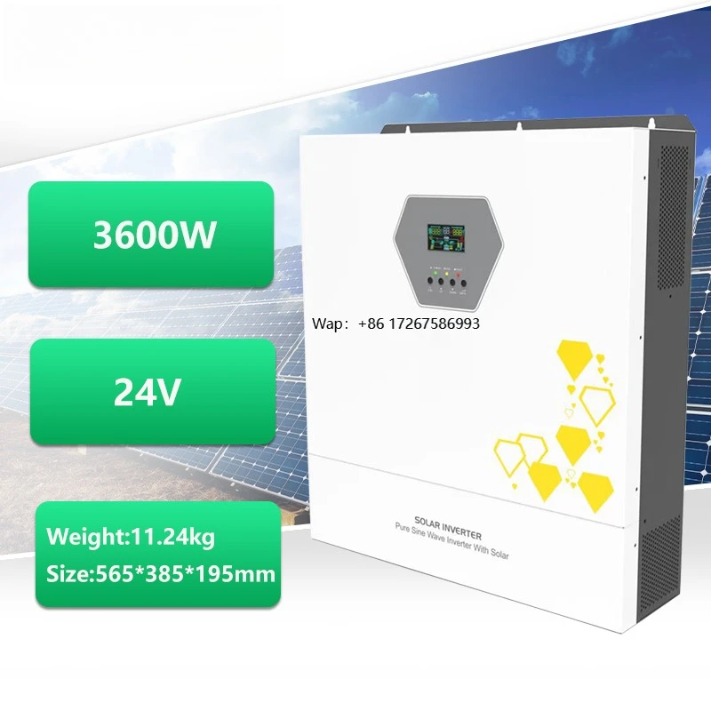 

3600 watts solar inverter 3.6kw 24V DC 220V 230V AC hybrid inverter controller pure sine wave built-in grid three-phase