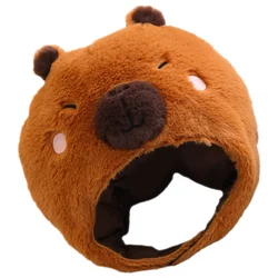 Animal Head Mask Capybara Animal Hat Plush Capybara Cap Cartoon Headwear Stuffed Rodent Hat Christmas Party Cosplay Costume