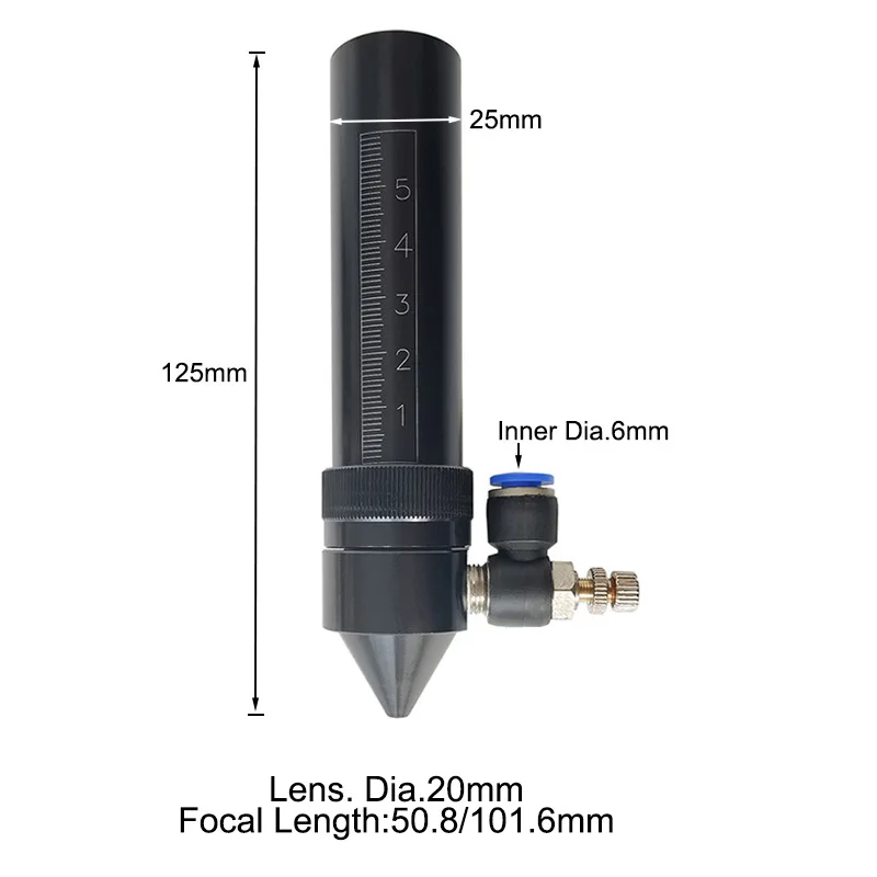 Imagem -04 - Tubo da Lente do Bocal do ar do Co2 Lente Exterior Principal do Laser Máquina de Gravura do Corte do Laser do Co2 Diâmetro 20 mm fl 50.8 63.5 101 mm