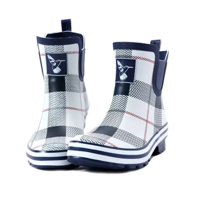 Classic British Checkered Striped Women's Rain Boots