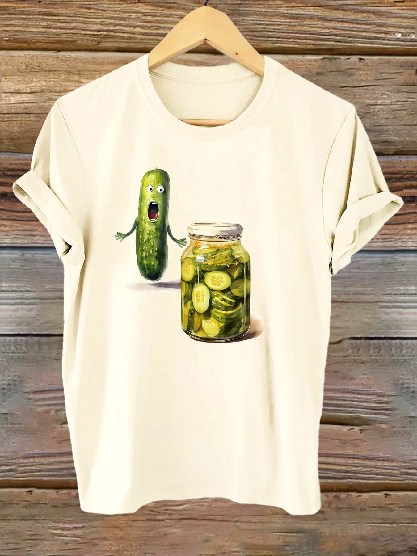 Camiseta suave con estampado gráfico para mujer, diseño divertido de pepino, camiseta de verano, tela cómoda, Tops informales con cuello redondo Y2k para mujer