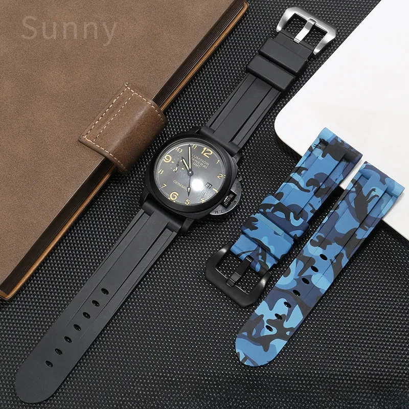For Panerai Pure Color Natural Silicone Accessories Pam441 Diesel Suunto Solid Stainless Steel Black Buckle 24mm Watch Strap
