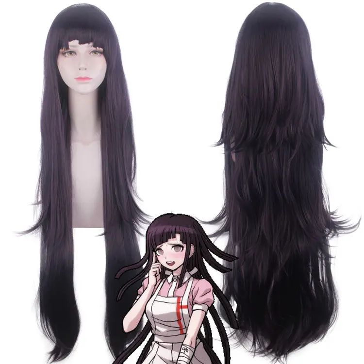 

Long Straight Black Purple Gradient Synthetic Wig Layered Style 100cm Cosplay Costume Party Anime Hair Heat Resistant Fiber