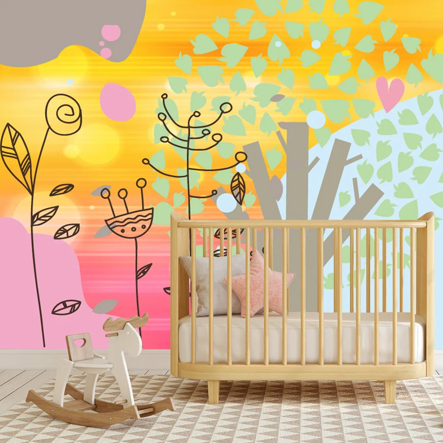 Cartoon Easy to Apply Peel and Stick Wallpapers for Living Room Tree Floral Wall Art Papers Home Decor Art Bed Renovation Mural