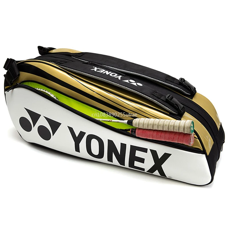 YONEX tas raket tenis Yonex asli, tahan air kualitas tinggi tas olahraga kulit PU untuk wanita pria memegang hingga 6 raket