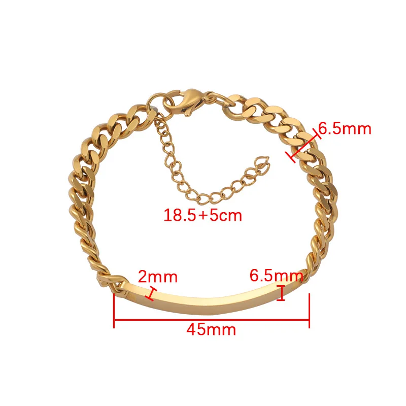 10pcs/Lot New Arrival Stainless Steel Cuban Chain Bracelet Classic Jewelry Blank Bar Bracelet With Extender Men Women