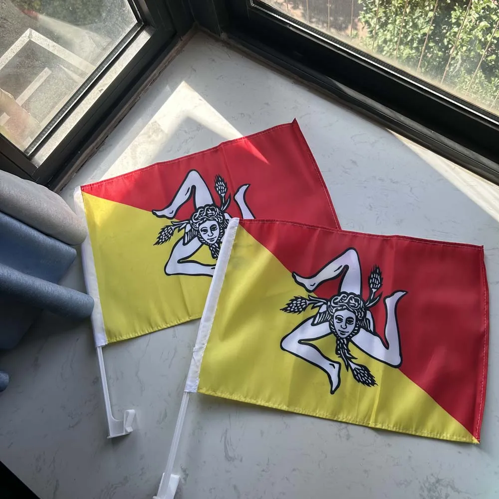 30x45cm Sicily Car Flag 12x18inch polyester Sicily Island Window Flag Bearer Standard-Bearer Waving Flags with Plastic Flagpole