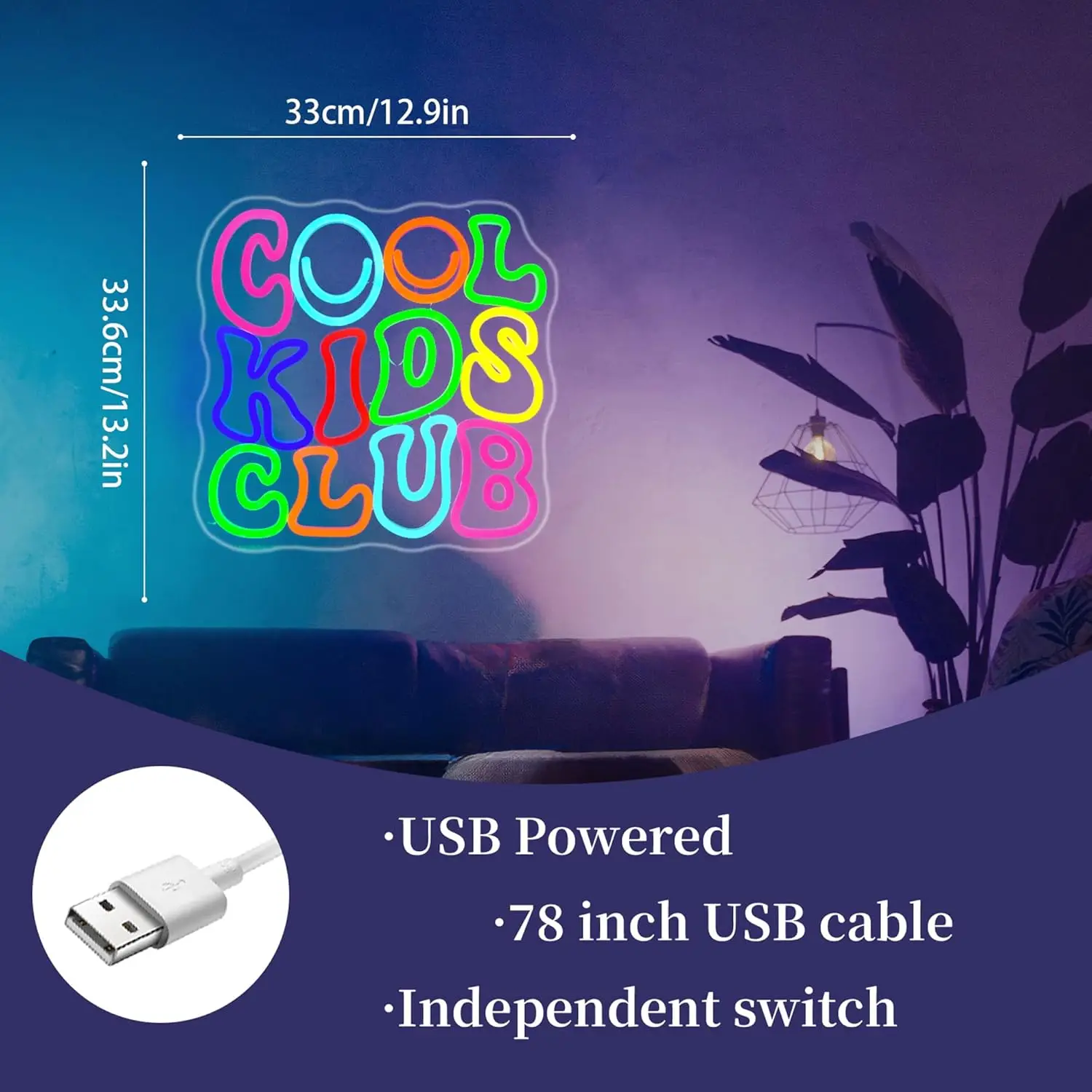 لافتة نيون رائعة لنادي الأطفال للجدار، ضوء ليلي LED يعمل بمنفذ USB لغرفة النوم وغرفة الألعاب، هدية فريدة لديكور المنزل للمراهقين