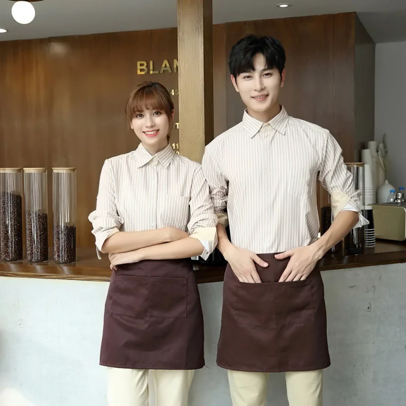 Waiter Workwear Autumn and Winter Clothing Hotel Western Restaurant Catering Restaurant Hot Pot Restaurant Orange Shirt Long Sle