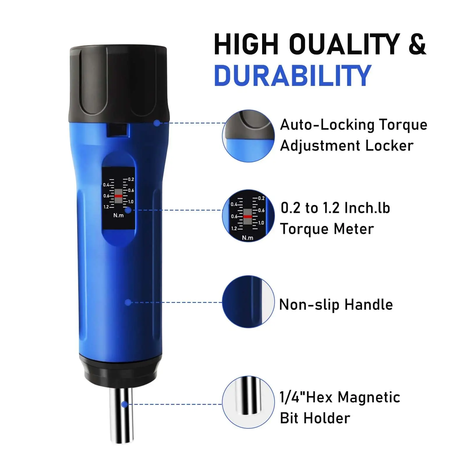 Preset Torque Screwdriver 1-6 Nm/ 8.8-53 in-lb 1/4'' Drive Precision Adjustable Torque Wrench for Maintenance Bike Repairing