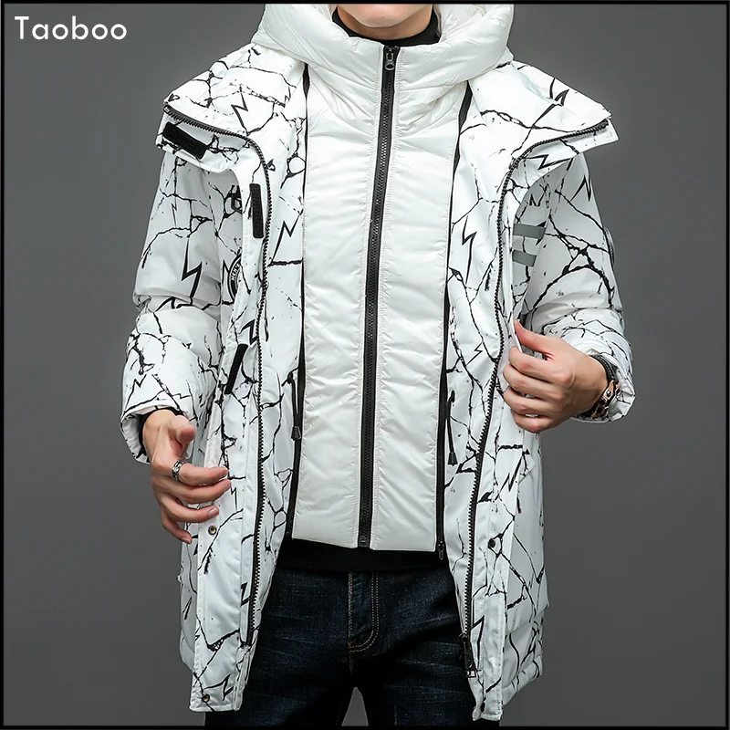 Taoboo 2023 de alta qualidade jaqueta inverno sólida listrado moda masculina casacos com capuz coletes acolchoado pato para baixo alta rua solta parkas