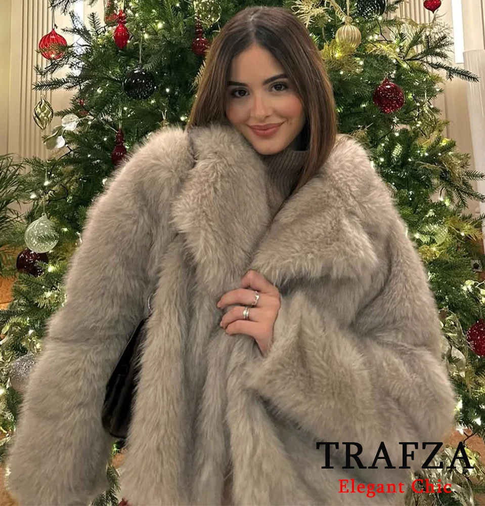 TRAFZAผู้หญิงฤดูใบไม้ร่วงฤดูหนาวFaux Fur Coatขนสัตว์หลวมเสื้อใหม่ 2025 แฟชั่นElegant High StreetหนาWarm Coat