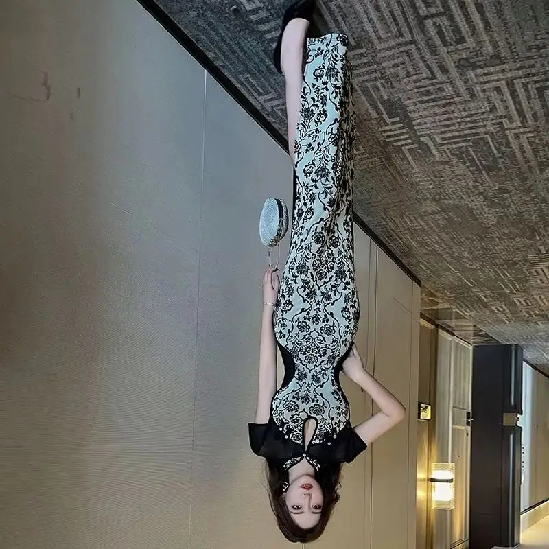 

Ретро-платье в китайском стиле с цветочным узором, сексуальное и стройнящее, улучшенный фасон чонсам, изысканное, простое, повседневное, модное, трендовое, высококачественное