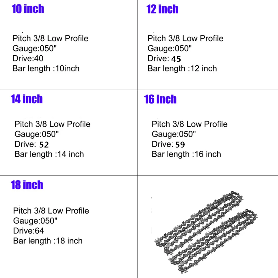 2pcs 10/12/14/16/18 Inch Chainsaw Chain Pitch 3/8\