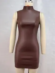 Sleeveless High Collar PU Leather Dress Sundress Tights Package Hip Minifalda Bodycon Dresses Sexy Clubwear Vestido Robe Faldas