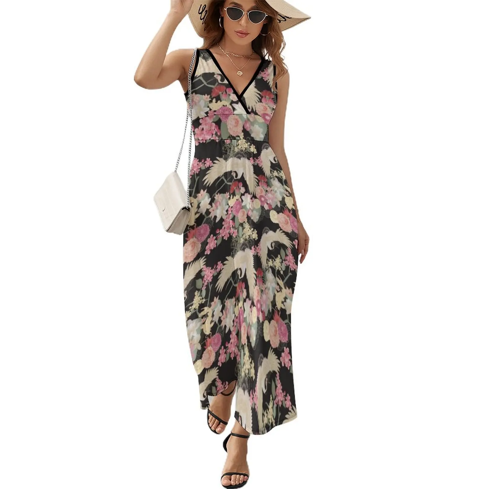 

Japanese garden with cranes Sleeveless Dress party dresses women women's clothing korea stylish