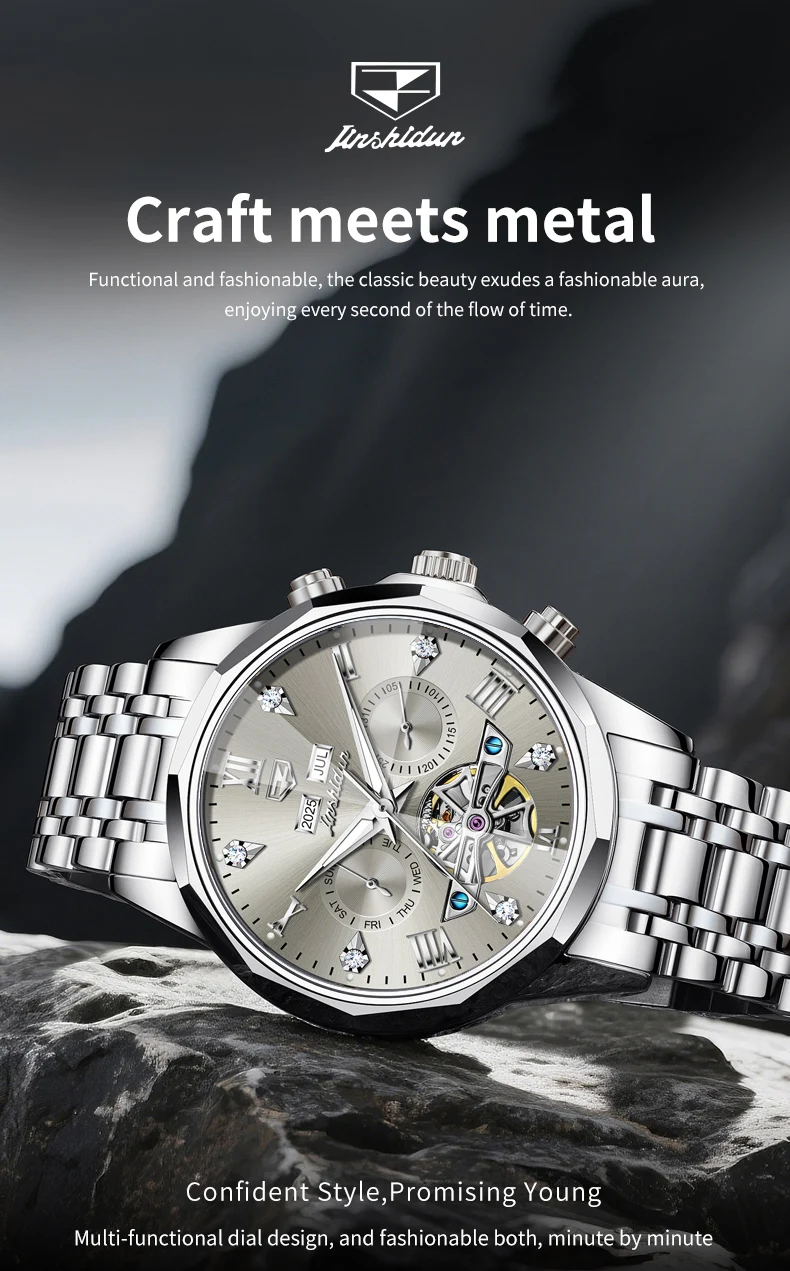 JINSHIDUN 8989 Luxus-Herrenuhr Mode Skelett-Schwungrad Automatikuhren für Herren Rhombus-Spiegel Business Mechanische Uhr für Männer – Detail 10