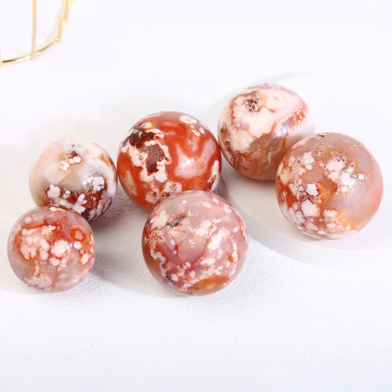 

Natural Red Flower Agate Sphere, Healing Gemstone, Crystal Ball, Divination Meditation, Quartz, Home Decoration Gifts, 1Pc