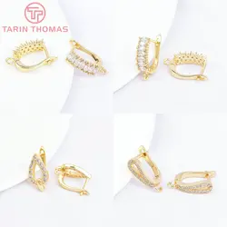 (7082) 4PCS 18K Gold Color Brass with Zircon Water Droplet Square Earring Clasp High Quality Jewelry Making Findings Accessorie